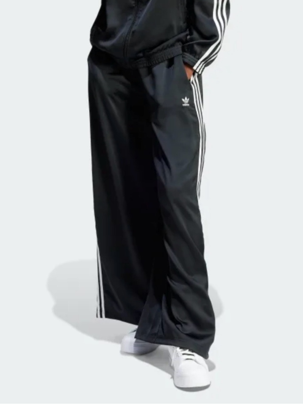 Adidas Satin Wide Leg Track Pants Black White 3 Stripes NWT Size 2